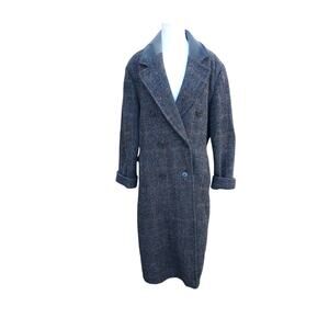 Vintage J. G. Hook Gray Wool  Double Breasted Trench Coat Plaid Vented Fits L/XL
